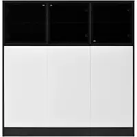 MODFU - Opbergkast Met 6 Deuren En Ledverlichting - Modern - Voor Woonkamer Of Keuken - Spaanplaat En Glas - Zwart En Wit - 100 X 40 X 105 Cm