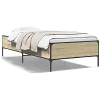 vidaXL Bedframe, Sonoma-eikenhout, 75x190 cm, combinatie van houtvezel en metaal