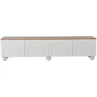 MODFU - Tv-Meubel - 4 Deuren En 6 Metalen Bolpoten - Minimalistisch - Voor Woonkamer - MDF - Wit En Eikenkleur - 180 x 40 x 45 cm