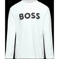 BOSS Katoenen T-shirt met lange mouwen en contrastlogo voor kinderen Maat 162