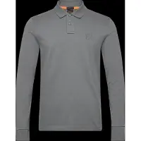 BOSS Orange grijs polo lange mouw slim fit katoen
