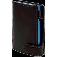 Tony Perotti Furbo RFID Leren Pasjeshouder met papier- en kleingeldvak, Zwart/blauw