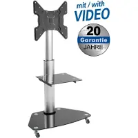 My Wall premium verrijdbare vloerstandaard met plank voor schermen tot 55 inch / zwart/zilver