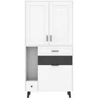 OKWISH Kattenkast – Opbergkast Met Verstelbare Planken En Kattenhoek – Voor Woonkamer – Bewerkt Hout Wit – 80x40x161 Cm