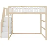 STILVORA Halfhoogslaper 140x200cm – Met Brede Trap En Opbergvakken – Met Veiligheidshek – Ruimtebesparend Voor Kinderkamer – Massief Hout – Natural En Wit | Zonder matras