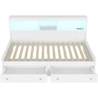 STILVORA Eenpersoonsbed 90x200cm – Slaapbank Met LED-Sfeerverlichting – 2 USB & 2 Laadpoorten, 2 Lades – Voor Gastenkamer – Zonder matras – Spanplaat;MDF – Wit