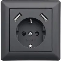 LEDmaxx USB1003 1-voudig Stopcontact (onderbouw) Met USB, Aanraakbeveiliging Antraciet