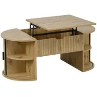 OKWISH Salontafel - Hoogte Verstelbaar Blad - Met Schuifdeuren En Open Vakken - Voor Woonkamer En Thuiswerkplek - MDF Eiken - 100×50×40,5 Cm