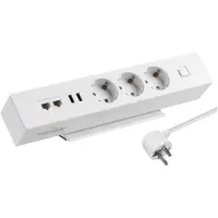MaxTrack stekkerdoos met 3 contacten, 2x USB en 2x RJ45 - voor op bureau / wit - 1,8 meter