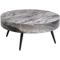OKWISH Salontafel Rond – Grijze Marmerlook – Voor Woonkamer En Kleine Ruimtes – Diameter 70 Cm – MDF – Grijs Met Metalen Poten Zwart