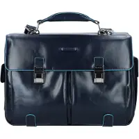 Piquadro Blauwe vierkante aktetas Leer 43 cm Laptopcompartiment blauw