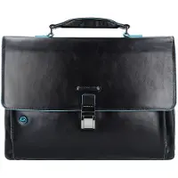 Piquadro Blue Square Briefcase II Leather 40 cm Laptopcompartiment zwart