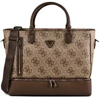 GUESS reistas schoudertas met laptopvak Zip Bottom Tote Latte Logo / Brown Lichtbruin