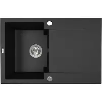 Laveo Chichi spoelbak, 1-delig, met lange afvoergoot, 480x740 mm, zwart, met automatische afvoerstop, ruimtebesparende sifon