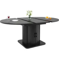 MODFU Uitschuifbare eettafel 118-158 cm met opbergruimte – Ruimtebesparend design voor keuken en eetkamer – MDF – Zwart 118-158x118x76 cm