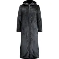 Gaubert Extra Lange Dames Rits Badjas met Capuchon en Zijzakken - Ochtendjas - Superzacht Coral Fleece - Zwart - Maat L/XL - 8206-Black