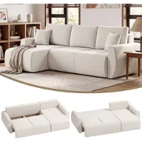 HOMCOM Sofa Bed-Polyester-250L x 140B x 90H cm-Cremeweiß