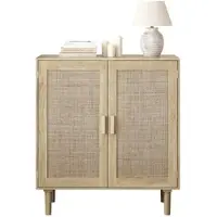 OKWISH Opbergkast – 80×40×88 Cm – 2 Deuren – Met Open Vakken En Magneetsluiting – Voor Woonkamer Eetkamer Of Hal – MDF Naturel