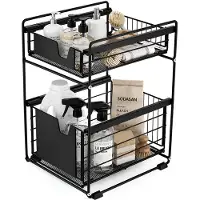 BOTC Gootsteenkast Organizer - Keukenkast Organizer - Aanrecht Organizer - Dubbel Uitschuifbaar - Aanrecht - Lade - Zwart