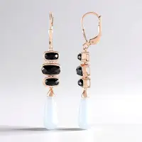 Cavill - Rosé Vergulde 925 Sterling Zilveren Oorbellen met 13,32 ct Witte Maansteen & Zwarte Spinel - Elegante Lange Oorbellen 50 mm