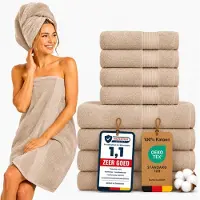 Komfortec Handdoekenset – Set van 8 - 4x Handdoek 50x100 cm en 4x Badhanddoek 70x140 cm - 100% Katoen - Beige