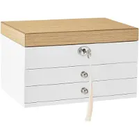 Songmics Sieradendoos met 3 niveaus, Wit + houtkleur