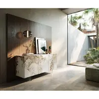 DELIFE Dressoir Cuor 150 cm Keramiek Minas Melange Wit-beige 3 Deuren Zwevende voet look Acrylglas