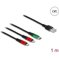 DeLOCK USB Charging Cable 3 in 1 Type-A to 2 x Lightning / USB Type-C 1 m