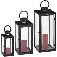 Relaxdays lantaarn set van 3 - kaarslantaarn - buiten - windlicht - metaal - glas - zwart