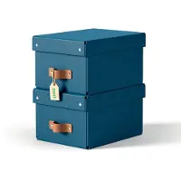 Leitz Puro kleine opbergdoos karton met leren handvaten blauw (2 stuks)
