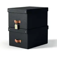 Leitz Puro medium opbergdoos karton met leren handvaten zwart (2 stuks)