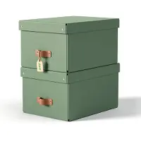 Leitz Puro medium opbergdoos karton met leren handvaten groen (2 stuks)