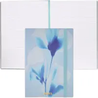 BOSS A5-notitieblok met blauwe bloemenprint en logo in foliedruk