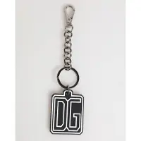 Dolce&Gabbana Zwart Witte DG Rubber Logo Zilveren Mannen Sleutelhanger Sleutelhanger