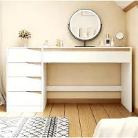 STILVORA Bureau - Ruim Bureaublad Met 5 Lades - Voor Homeoffice, Slaapkamer En Studeren - Spaanplaat - 140x50x78 Cm - Wit;Eikenkleur