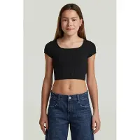 G-Star T-shirt zwart rib gebreid Meisjes Katoen Ronde hals Effen - maat 152
