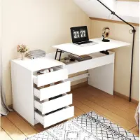 STILVORA Bureau - Handmatig In Hoogte Verstelbaar Met 4 Lades - Voor Werken En Opmaken In Slaapkamer Of Kantoor - Spaanplaat - 120x50 Cm - Wit