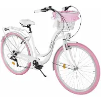 DaviBikes Emma – Stadsfiets – 28 inch – 7 versnellingen – Shimano – V-brake – Lage instap – Wit/Roze