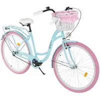 DaviBikes Lila – Stadsfiets – 28 inch – 1 versnelling – Terugtraprem/V-brake – Lage instap – 160-185 cm – Blauw/Roze
