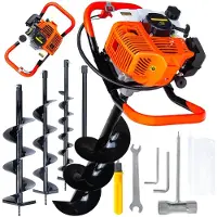 GEKO | Benzine-aardeboor, 3 boren, 10/15/20 cm, 50 cm 1/2 adapter, oliecontrolevenster, aardeboor, paalboor, tuinboor, plantboor