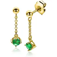 Zinzi 26mm gold plated zilveren oorstekers met kettinkje en een bungelende ronde groene kleursteen ZIO2660G