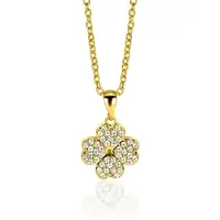 Zinzi 16mm gold plated zilveren klaver vier hanger bezet met witte zirconia's ZIH2618 (zonder collier)