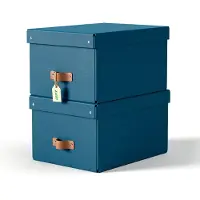 Leitz Puro medium opbergdoos karton met leren handvaten blauw (2 stuks)