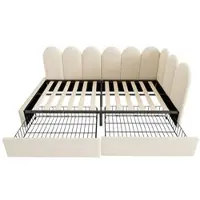 STILVORA Gestoffeerd Bed 90x200 cm – Daybed Met Lattenbodem – Omkeerbaar L Vorm Frame – 2 Opberglades – Zonder Matras – Fluweel – Beige