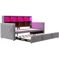 STILVORA Gestoffeerd Bed 90x190 cm – Slaapbank Met Uitschuifbaar Bed – Hoofdbord Met Opbergvakken Ledverlichting & Oplaadpunten – Zonder matras – Fluweel – Donkergrijs