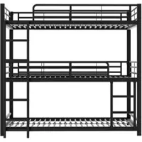 STILVORA Stapelbed 90x200cm – Drievoudig Met Stevig Stalen Frame – Ruimtebesparend Met Veiligheidshekken en Trap – Metaal – Zwart – Zonder Matras