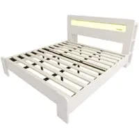 STILVORA Houten Bed 180x200 cm – Hoofdbord met Opbergruimte en Ledverlichting – Stopcontacten – Zonder matras – Wit