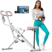 Merach Buiktreiner buikspiertrainer - rugtrainer met tablethouder - LCD-monitor - 3 verstelbare weerstandsbanden - hometrainer inklapbaar - verstelbare zitting - full-body training - tot 158 kg