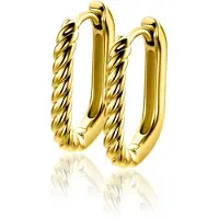 Zinzi 17mm gold plated zilveren oorringen in ovale vorm met gedraaide buis en luxe klapsluiting ZIO2691G
