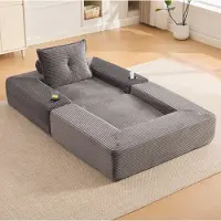 OKWISH Slaapbank 122 cm - 1-Zits Opklapbaar Met Zijvak, Bekerhouder En Afneembare Armleuning - Voor Woonkamer Of Appartement - Corduroy - Donkergrijs